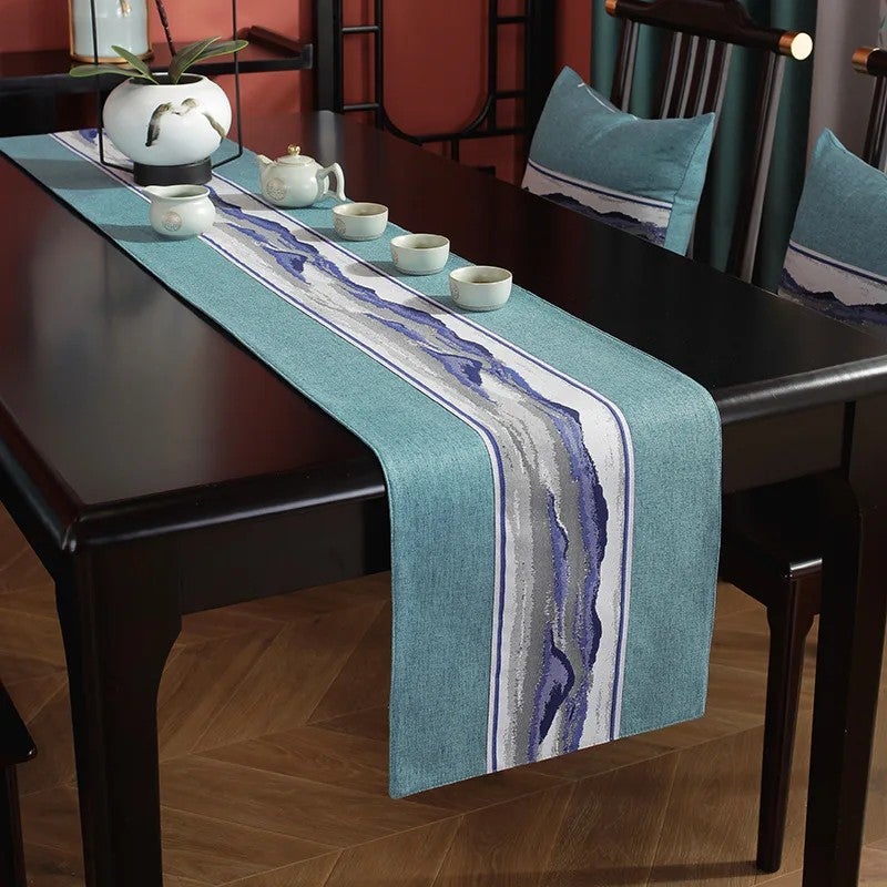 Bluejw Modern Table Runner Linen Embroidered Table Runner Easy-Care Table Runner - Image 1